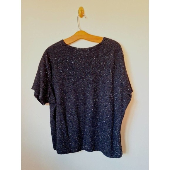 Vintage 90s Black Metallic Fuzzy Knit Sweater Shirt Women 18W/20W - Picture 8 of 9